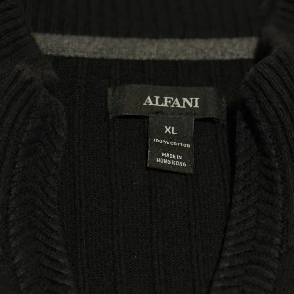 ALFANI RIBBED FULL ZIP BLACK COTTON MEN’S CARDIGAN SWEATER